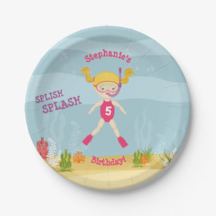 Snorkelling Girl Beach Party Paper Plate