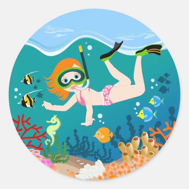 Snorkelling girl under the sea  classic round sticker (Front)
