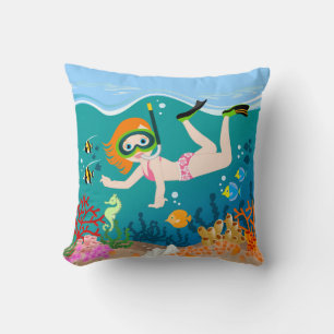 Snorkelling girl under the sea  cushion