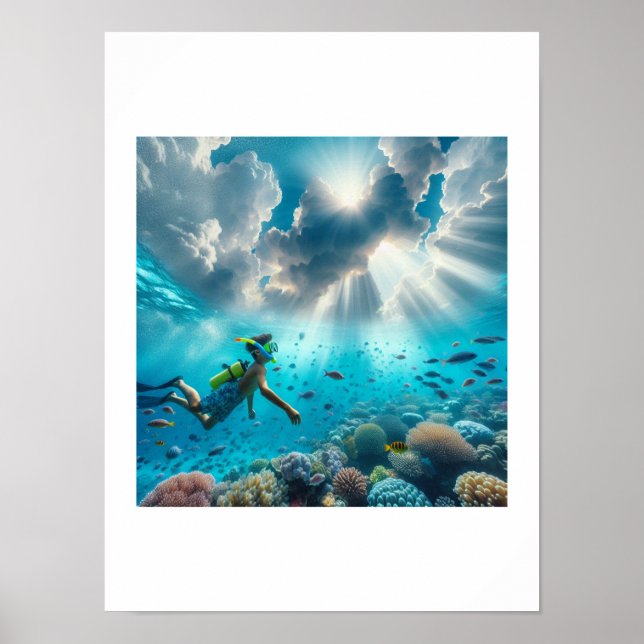 Snorkelling in a beautiful reef poster (Front)
