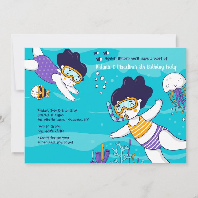 Snorkelling Twin Girls Invitation (Front)