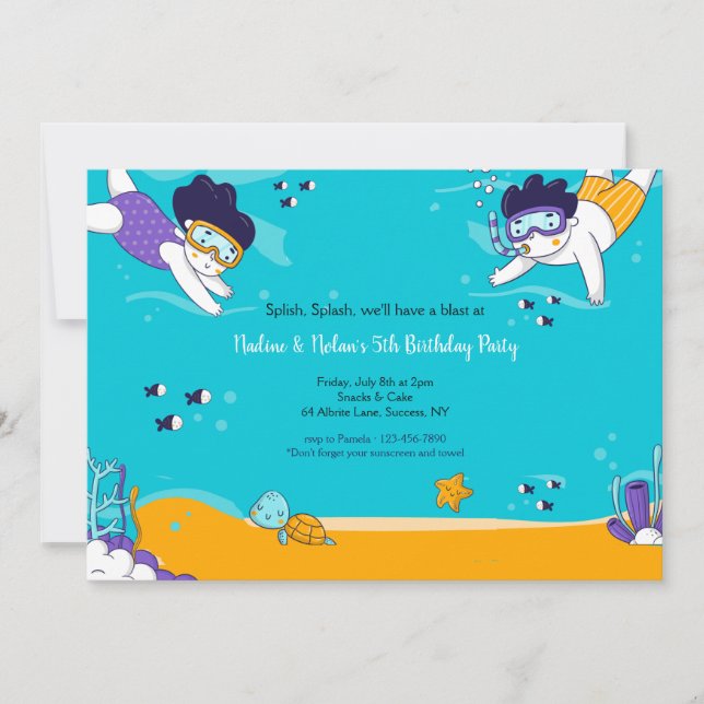 Snorkelling Twins Invitation (Front)