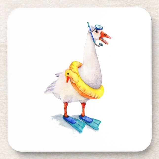 Snorkelling White Goose Coaster (Front)
