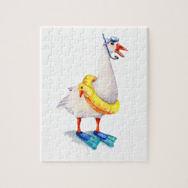 Snorkelling White Goose Jigsaw Puzzle (Vertical)
