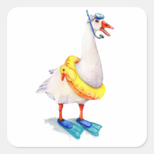 Snorkelling White Goose Square Sticker