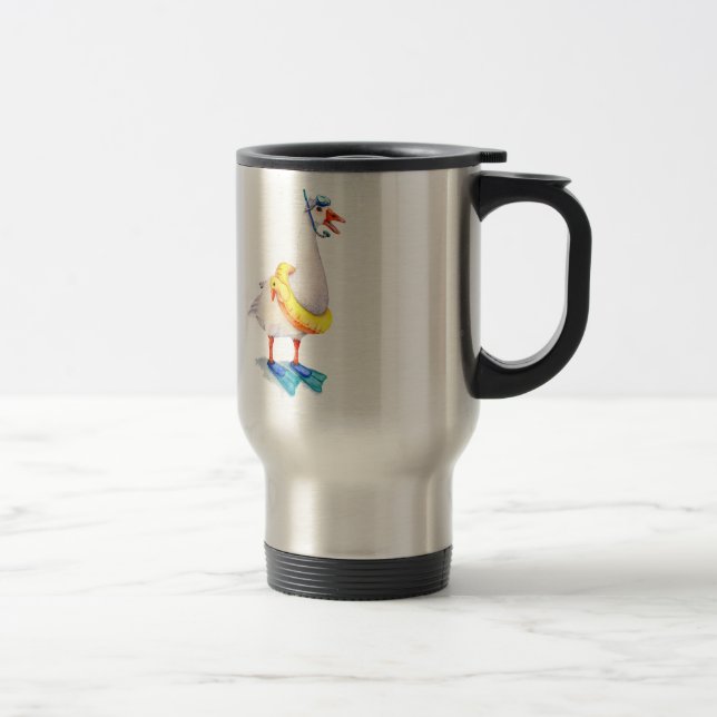 Snorkelling White Goose Travel Mug (Right)