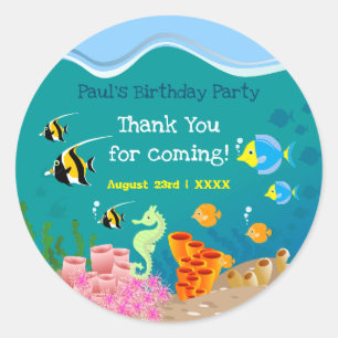 Snorkelling with tropical fish boy birthday party classic round sticker