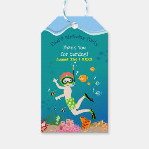Snorkelling with tropical fish boy birthday party gift tags