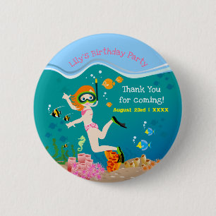 Snorkelling with tropical fish girl Birthday Party 6 Cm Round Badge