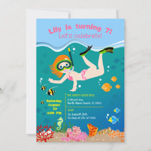 Snorkelling with tropical fish girl Birthday Party Invitation