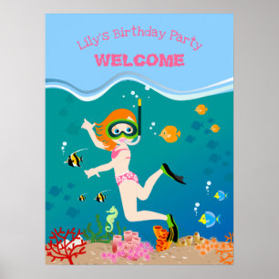 Snorkelling with tropical fish girl Birthday Party Poster