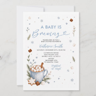 Snow A Baby Is Brewing Blue Hot Cocoa Baby Shower Invitation