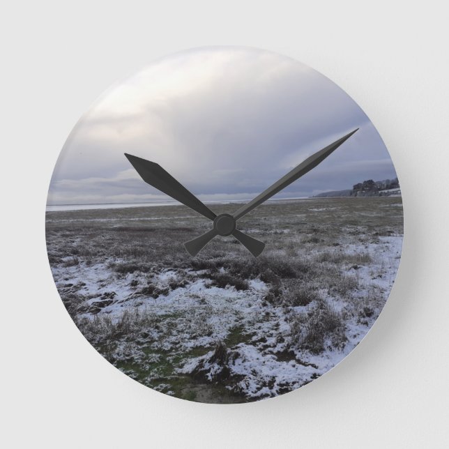 Snow Across The Bay Round Clock (Front)