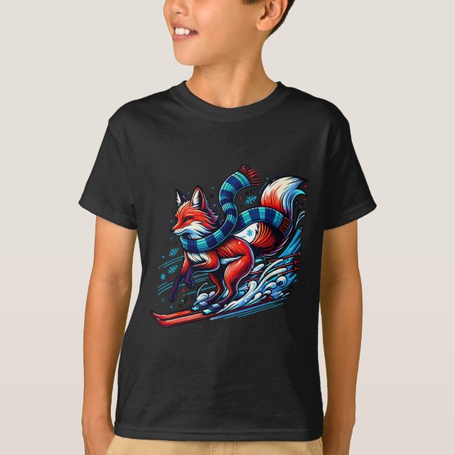Snow adventure fox skiing fun  T-Shirt (Front)