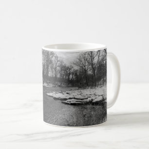 Snow Along James River Grayscale Coffee Mug