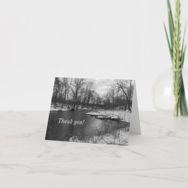 Snow Along James River Grayscale Thank You Card (Front)