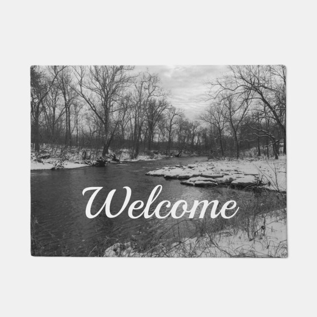 Snow Along James River Grayscale Welcome Doormat (Front)