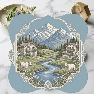 Snow Alpine Country Grazing Cows Rustic Farmhouse Paper Coaster