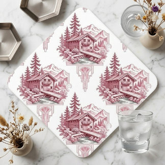 Snow Alpine French Country Cottagecore Log Cabin Paper Coaster