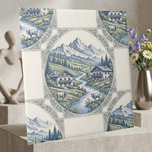 Snow Alpine Rolling Meadows Rustic Chalet Scenic  Tile