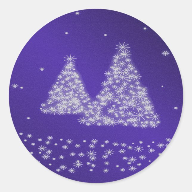 Snow and Christmas Trees Blue Background Sticker (Front)