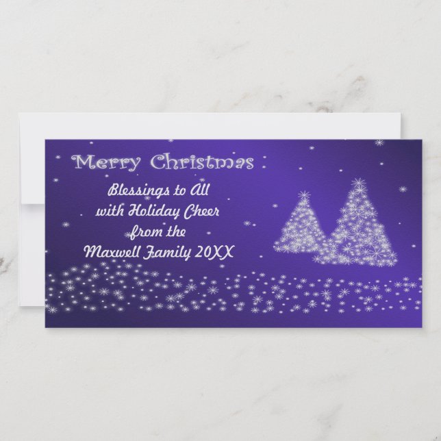 Snow and Christmas Trees Blue Photo Card (Front)
