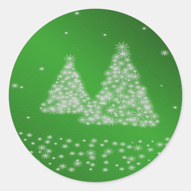 Snow and Christmas Trees Green Background Sticker (Front)