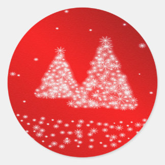 Snow and Christmas Trees Red Background Sticker