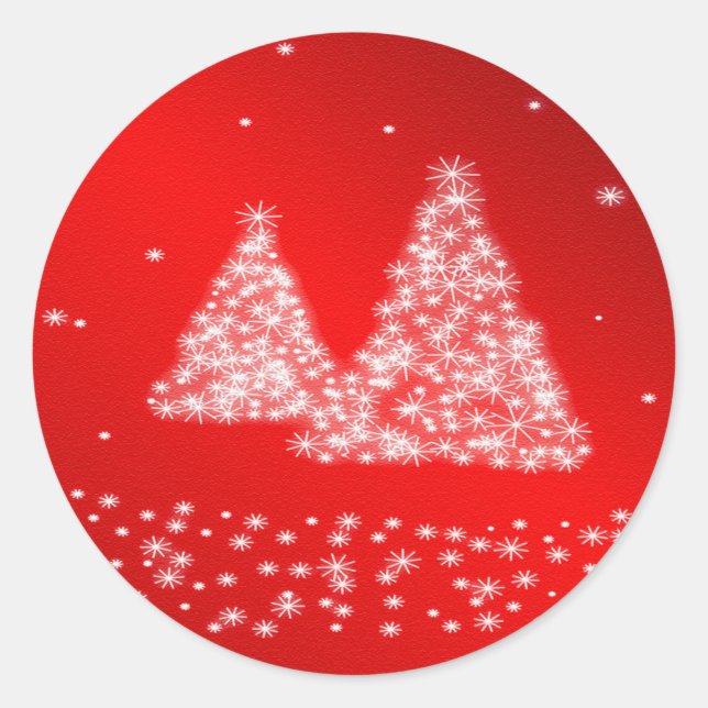 Snow and Christmas Trees Red Background Sticker (Front)