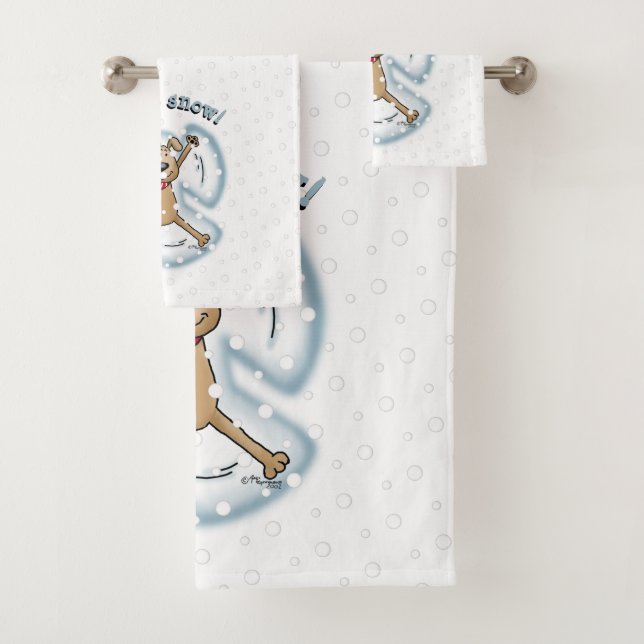 Snow Angel Dog Fun Cute Christmas Holiday Funny Bath Towel Set (Insitu)