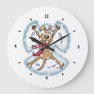 Snow Angel Dog Fun Cute Christmas Holiday Funny Large Clock