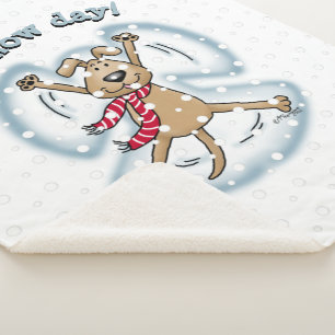 Snow Angel Dog Fun Cute Christmas Holiday Funny Sherpa Blanket