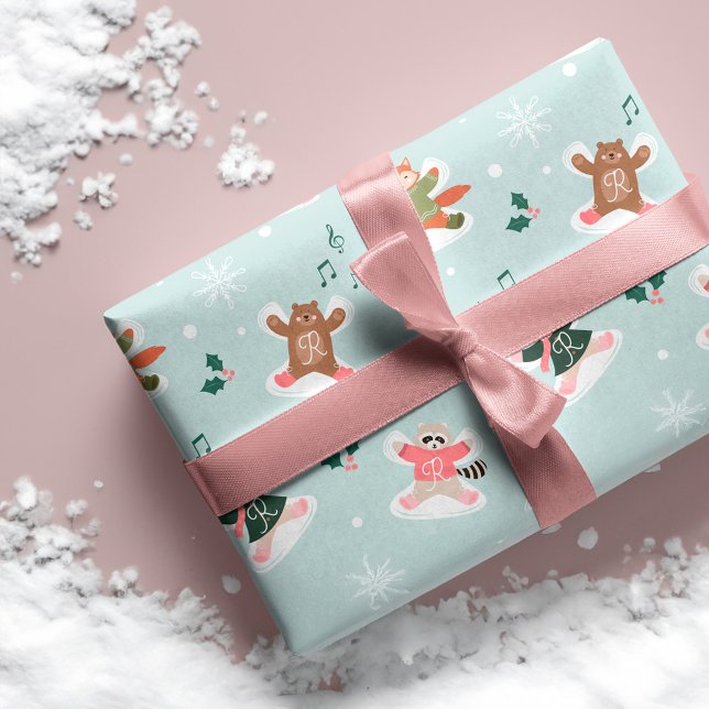 Snow Angel Woodland Forest Animals Monogram Wrapping Paper (Snow Angel Woodland Forest Animals Monogram Wrapping Paper)