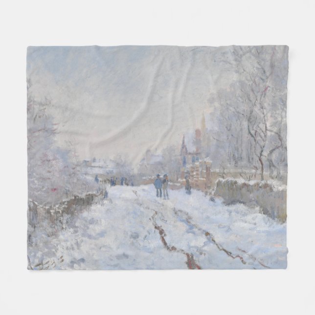 Snow at Argenteuil (by Claude Monet) Fleece Blanket (Front (Horizontal))