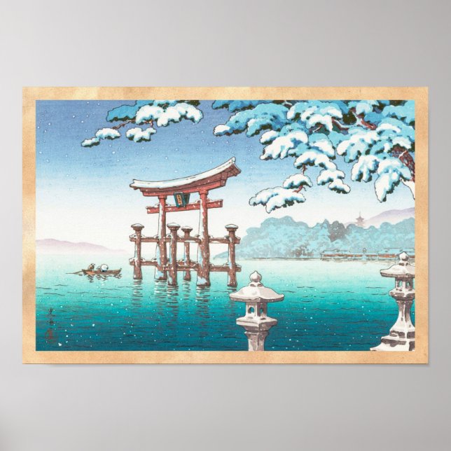 Snow at Miyajima hanga winter scenery watererscape Poster (Front)