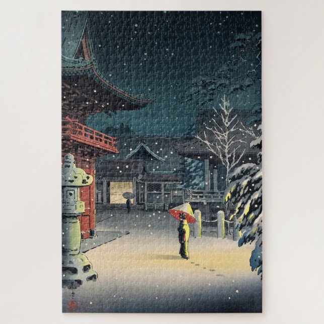 Snow at Nezu Shrine by Tsuchiya Koitsu Jigsaw Puzzle (Vertical)