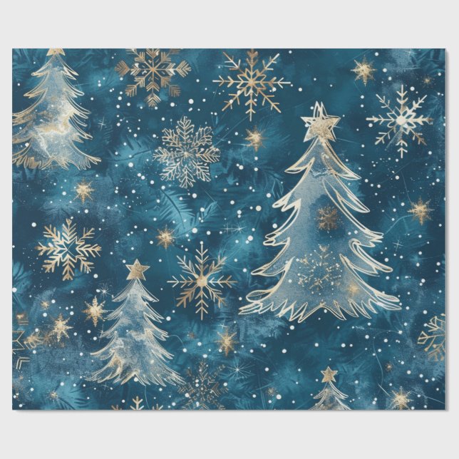 Snow At Night on Christmas Trees Large Scale Wrapping Paper (Flat)