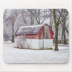 Snow At The Red Barn Mouse Pad