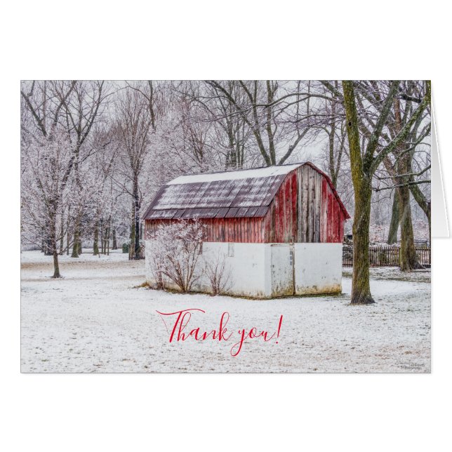 Snow At The Red Barn Thank you Notecard (Front Horizontal)