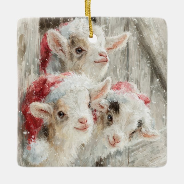 Snow Babies Christmas Goats 9 - YOUR PHOTO Ceramic Ornament (Front)
