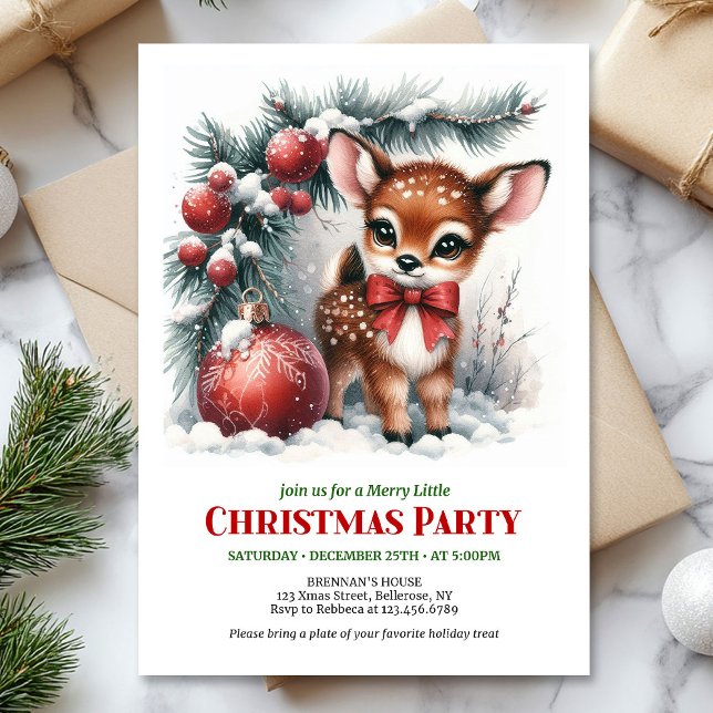 Snow baby fawn wintery scene watercolor editable  invitation (Snow baby fawn wintery scene watercolor editable invites)