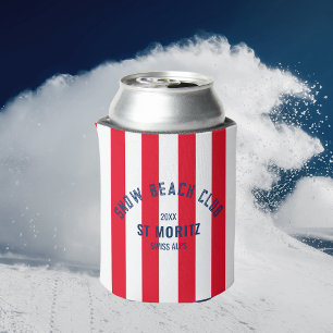 Snow Beach Club Red Cabana Stripe Winter  Can Cooler