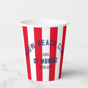 Snow Beach Club Red Cabana Stripe Winter Party Paper Cups