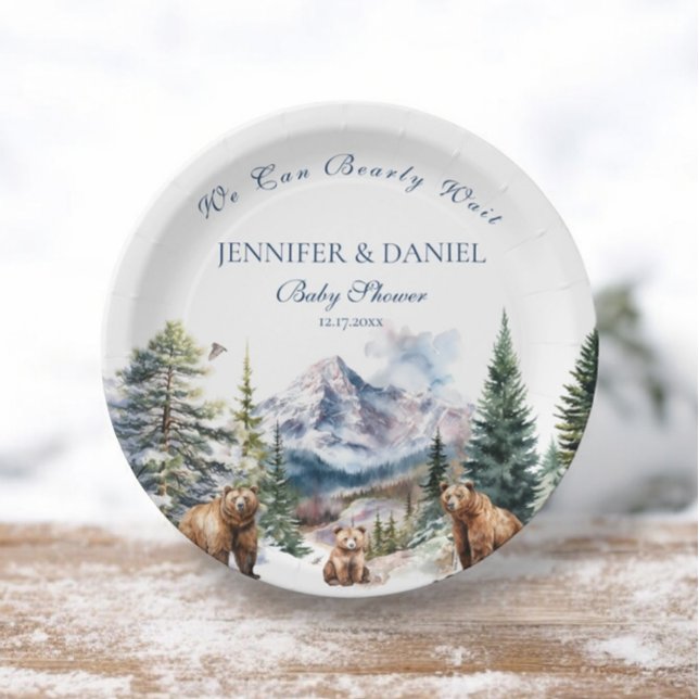 Snow Bear Adventure Mountain Winter Baby Shower Paper Plate (Creator Uploaded)