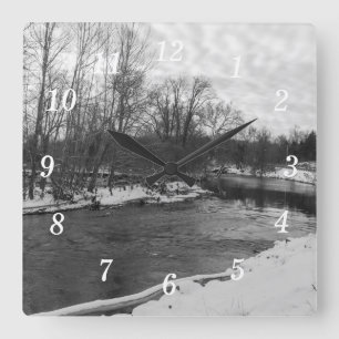 Snow Beauty James River Grayscale Wall Clock