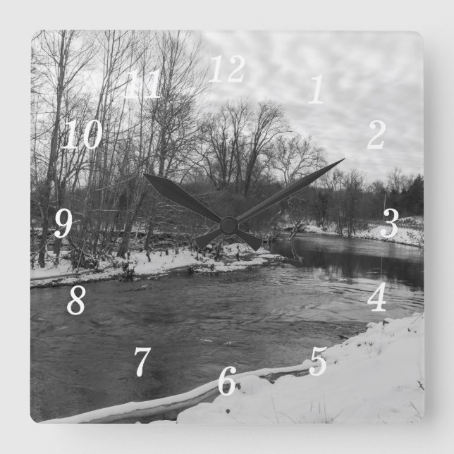 Snow Beauty James River Grayscale Wall Clock (Front)