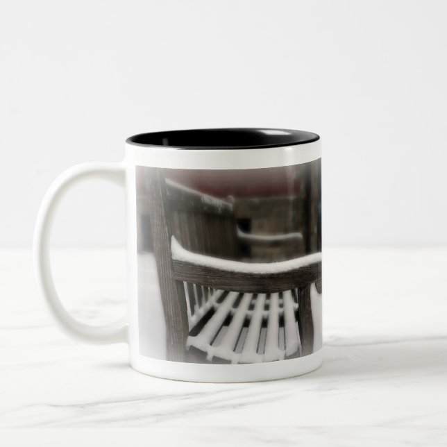 snow bench Two-Tone coffee mug (Left)