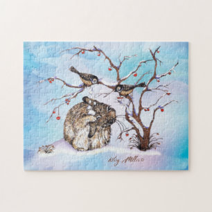 Snow Birds And Bunny Jigsaw Puzzle