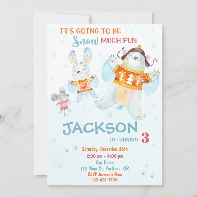 Snow birthday invitation Winter party invitation (Front)