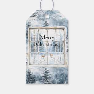 Snow Blue Christmas Trees Deer Window Gift Tags